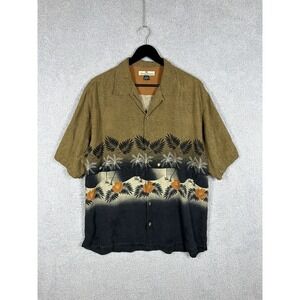 Tommy Bahama Vintage Shirt 100% Silk Floral Palm Trees Colorblock Mens Size L